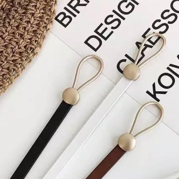 NEW  Women’s Adjustable Self Tie Knot Brushed Gold Buckle Thin Faux Leather Belt - Picture 6 of 12